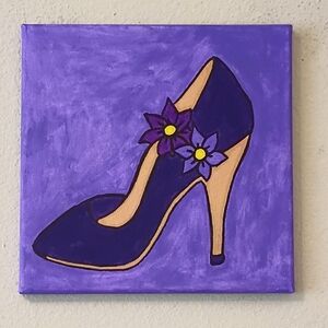 Purple Flower High Heels Art Acrylic Painting On Canvas 10x10" Home Decor Gift